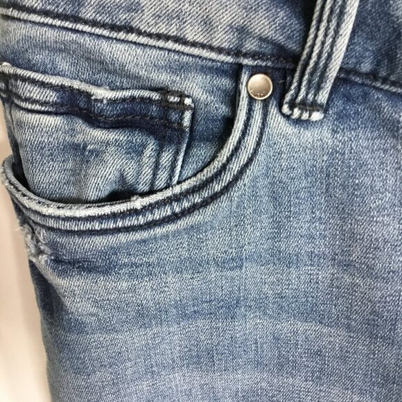prAna Jeans Button Front Mid Rise Skinny Style Sz 2 Dropped Hem Medium Wash Blue - Picture 8 of 9